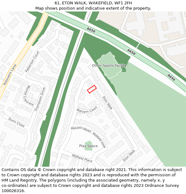 61, ETON WALK, WAKEFIELD, WF1 2FH: Location map and indicative extent of plot