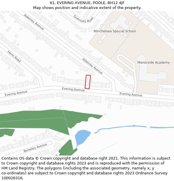 61, EVERING AVENUE, POOLE, BH12 4JF: Location map and indicative extent of plot