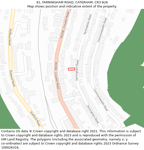 61, FARNINGHAM ROAD, CATERHAM, CR3 6LN: Location map and indicative extent of plot