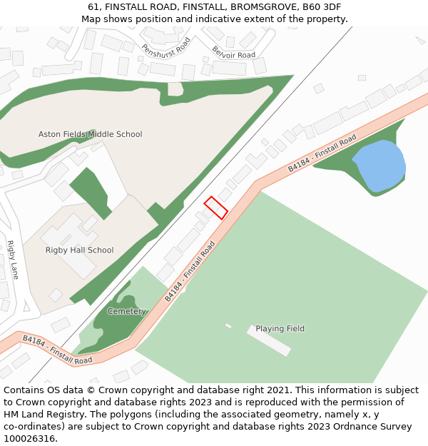 61, FINSTALL ROAD, FINSTALL, BROMSGROVE, B60 3DF: Location map and indicative extent of plot