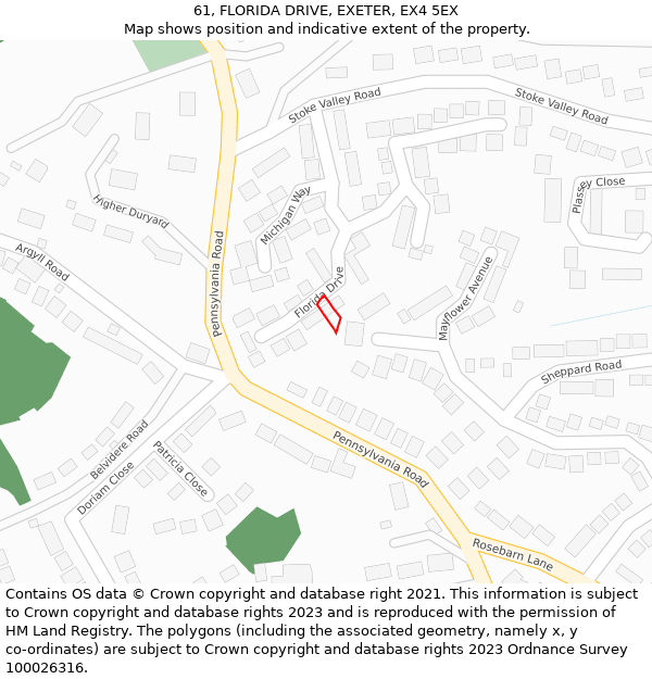 61, FLORIDA DRIVE, EXETER, EX4 5EX: Location map and indicative extent of plot