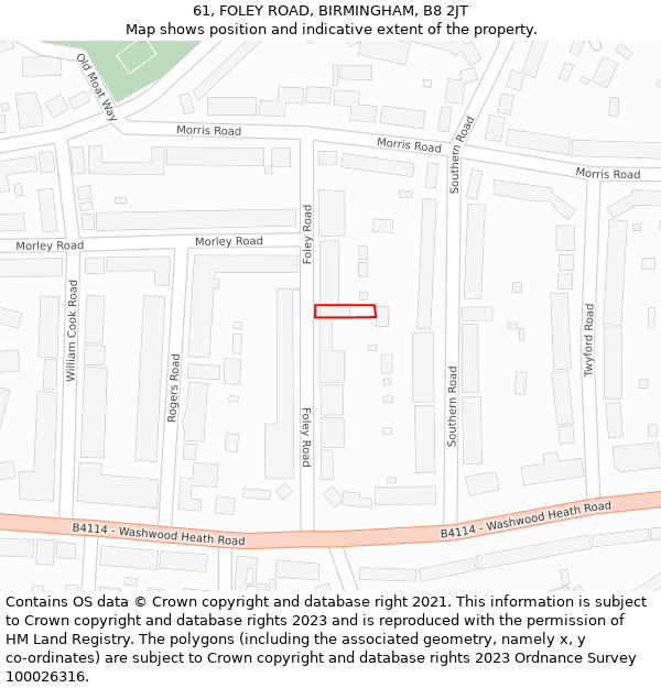 61, FOLEY ROAD, BIRMINGHAM, B8 2JT: Location map and indicative extent of plot