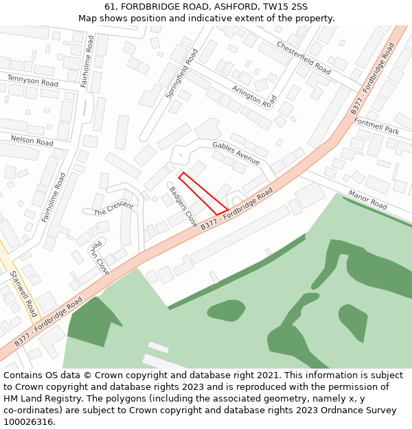 61, FORDBRIDGE ROAD, ASHFORD, TW15 2SS: Location map and indicative extent of plot