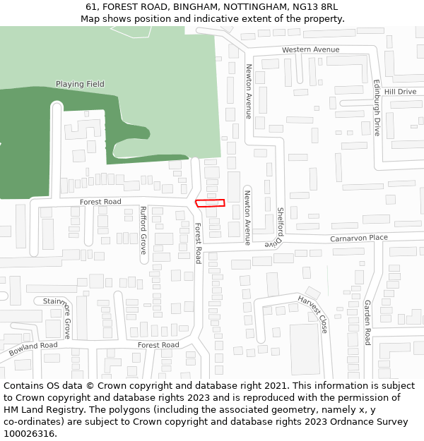 61, FOREST ROAD, BINGHAM, NOTTINGHAM, NG13 8RL: Location map and indicative extent of plot