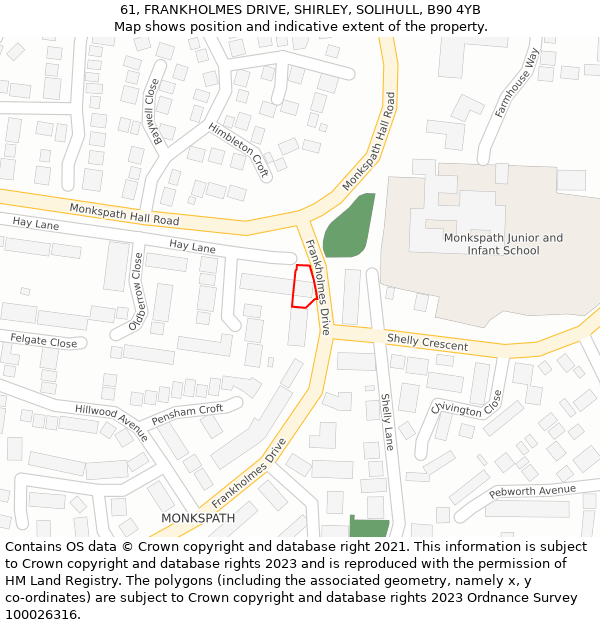 61, FRANKHOLMES DRIVE, SHIRLEY, SOLIHULL, B90 4YB: Location map and indicative extent of plot