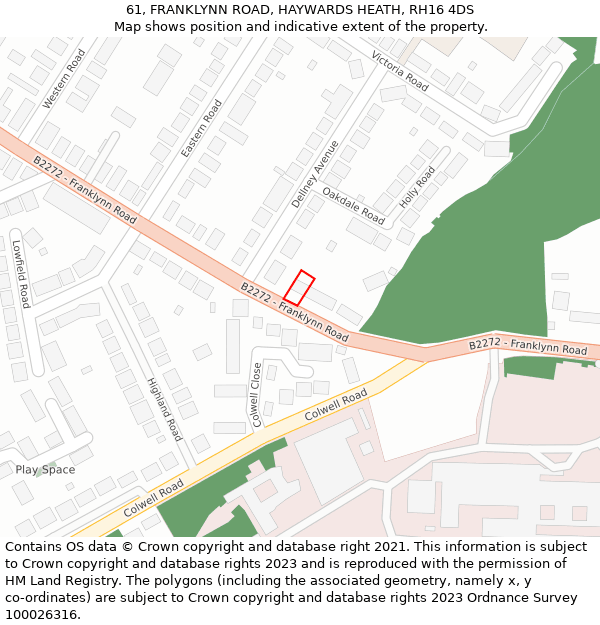 61, FRANKLYNN ROAD, HAYWARDS HEATH, RH16 4DS: Location map and indicative extent of plot