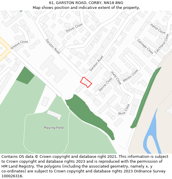 61, GARSTON ROAD, CORBY, NN18 8NG: Location map and indicative extent of plot