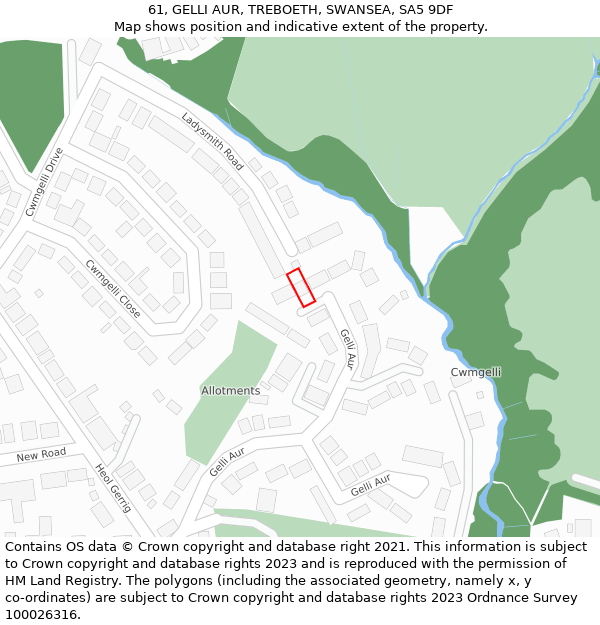 61, GELLI AUR, TREBOETH, SWANSEA, SA5 9DF: Location map and indicative extent of plot