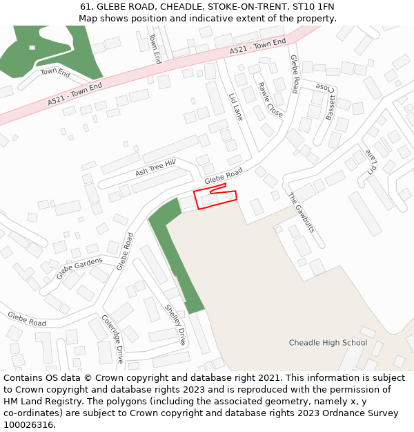 61, GLEBE ROAD, CHEADLE, STOKE-ON-TRENT, ST10 1FN: Location map and indicative extent of plot