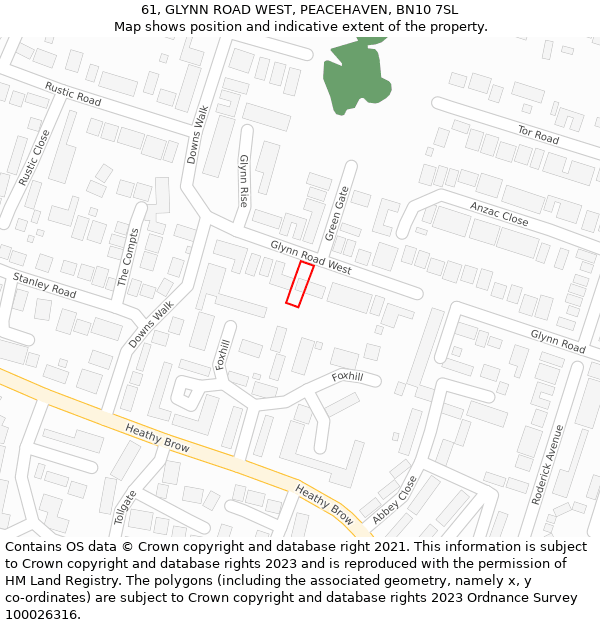 61, GLYNN ROAD WEST, PEACEHAVEN, BN10 7SL: Location map and indicative extent of plot