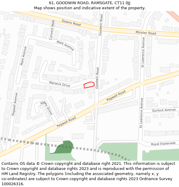 61, GOODWIN ROAD, RAMSGATE, CT11 0JJ: Location map and indicative extent of plot