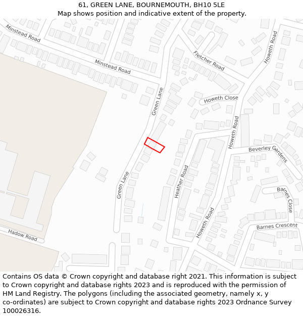 61, GREEN LANE, BOURNEMOUTH, BH10 5LE: Location map and indicative extent of plot