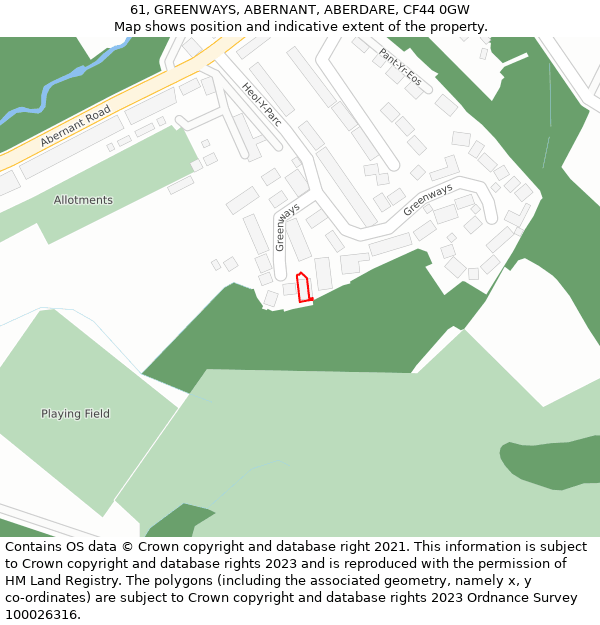 61, GREENWAYS, ABERNANT, ABERDARE, CF44 0GW: Location map and indicative extent of plot