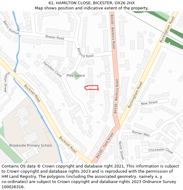 61, HAMILTON CLOSE, BICESTER, OX26 2HX: Location map and indicative extent of plot