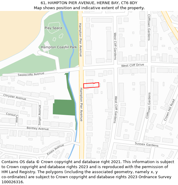 61, HAMPTON PIER AVENUE, HERNE BAY, CT6 8DY: Location map and indicative extent of plot