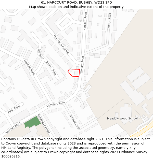 61, HARCOURT ROAD, BUSHEY, WD23 3PD: Location map and indicative extent of plot
