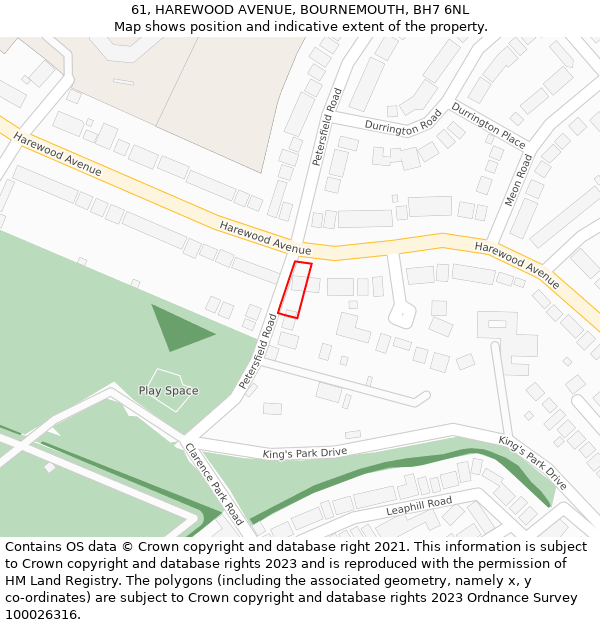 61, HAREWOOD AVENUE, BOURNEMOUTH, BH7 6NL: Location map and indicative extent of plot