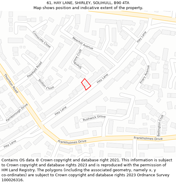 61, HAY LANE, SHIRLEY, SOLIHULL, B90 4TA: Location map and indicative extent of plot