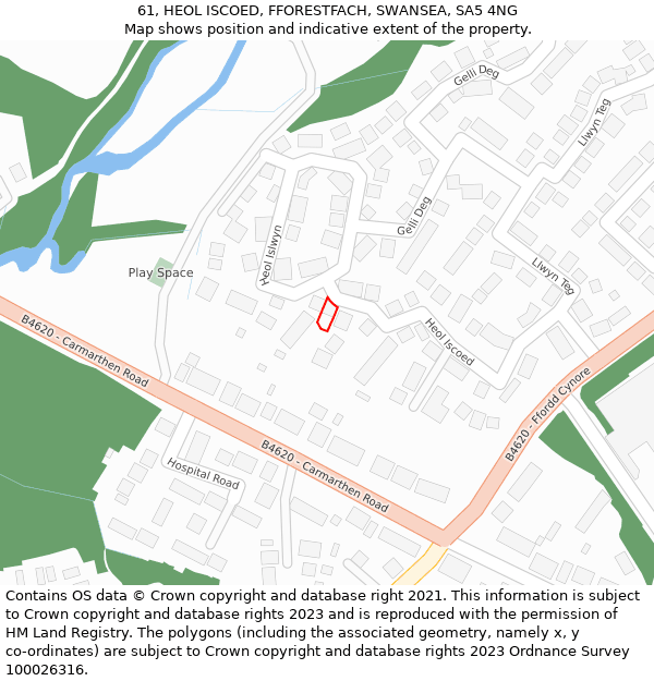 61, HEOL ISCOED, FFORESTFACH, SWANSEA, SA5 4NG: Location map and indicative extent of plot