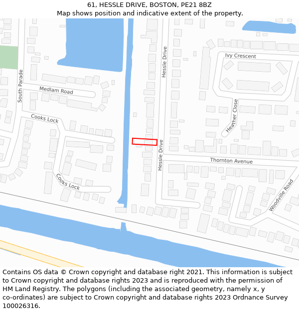 61, HESSLE DRIVE, BOSTON, PE21 8BZ: Location map and indicative extent of plot