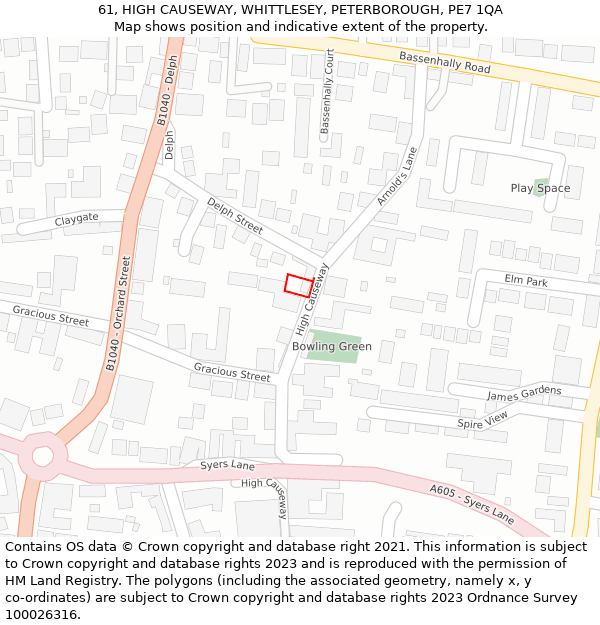 61, HIGH CAUSEWAY, WHITTLESEY, PETERBOROUGH, PE7 1QA: Location map and indicative extent of plot