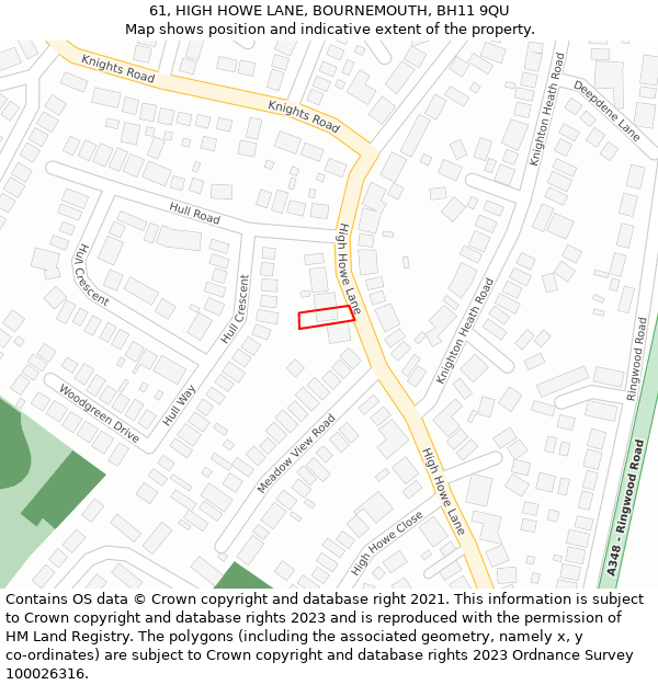 61, HIGH HOWE LANE, BOURNEMOUTH, BH11 9QU: Location map and indicative extent of plot