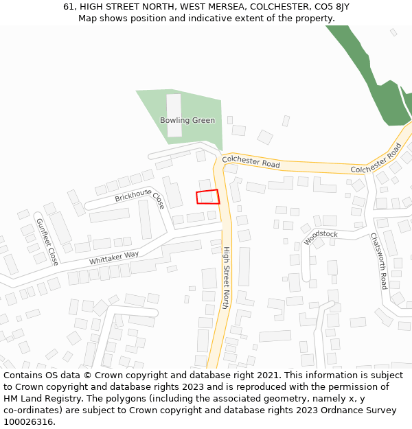 61, HIGH STREET NORTH, WEST MERSEA, COLCHESTER, CO5 8JY: Location map and indicative extent of plot