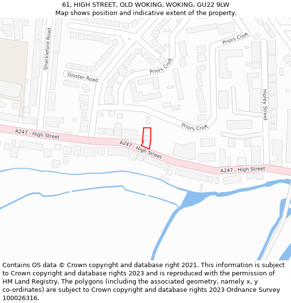 61, HIGH STREET, OLD WOKING, WOKING, GU22 9LW: Location map and indicative extent of plot