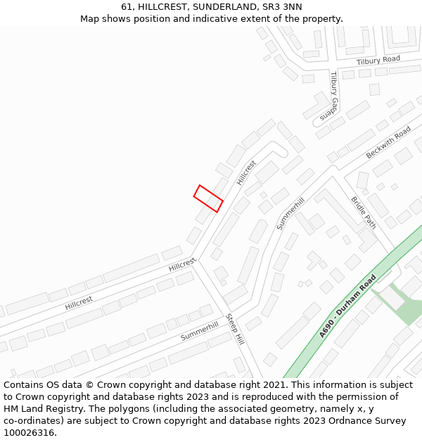 61, HILLCREST, SUNDERLAND, SR3 3NN: Location map and indicative extent of plot