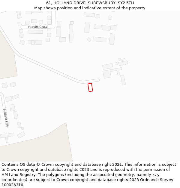 61, HOLLAND DRIVE, SHREWSBURY, SY2 5TH: Location map and indicative extent of plot