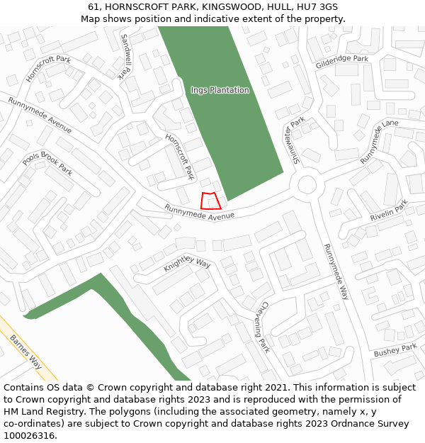 61, HORNSCROFT PARK, KINGSWOOD, HULL, HU7 3GS: Location map and indicative extent of plot