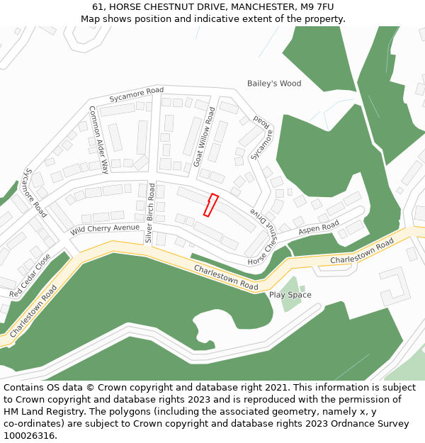 61, HORSE CHESTNUT DRIVE, MANCHESTER, M9 7FU: Location map and indicative extent of plot