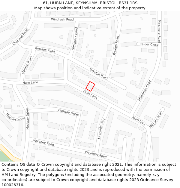 61, HURN LANE, KEYNSHAM, BRISTOL, BS31 1RS: Location map and indicative extent of plot