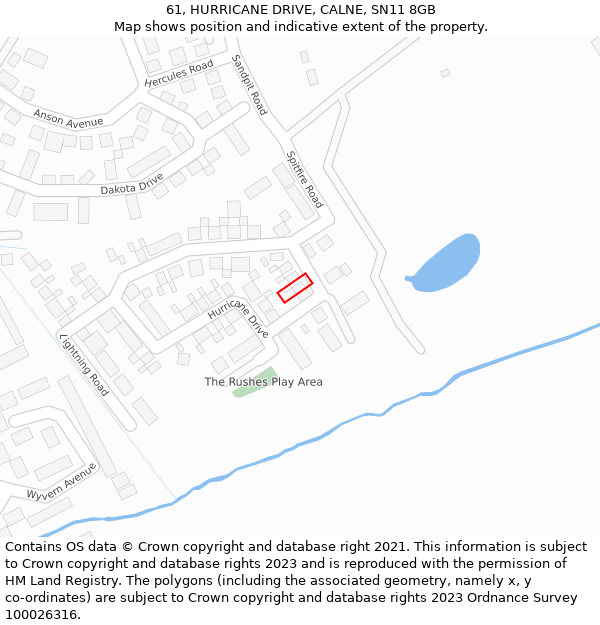 61, HURRICANE DRIVE, CALNE, SN11 8GB: Location map and indicative extent of plot