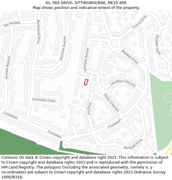 61, IRIS DRIVE, SITTINGBOURNE, ME10 4RR: Location map and indicative extent of plot