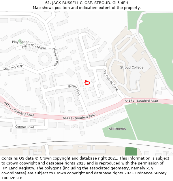 61, JACK RUSSELL CLOSE, STROUD, GL5 4EH: Location map and indicative extent of plot