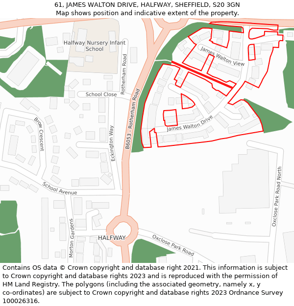 61, JAMES WALTON DRIVE, HALFWAY, SHEFFIELD, S20 3GN: Location map and indicative extent of plot