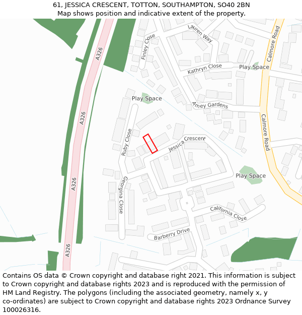61, JESSICA CRESCENT, TOTTON, SOUTHAMPTON, SO40 2BN: Location map and indicative extent of plot