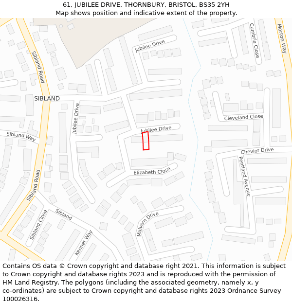 61, JUBILEE DRIVE, THORNBURY, BRISTOL, BS35 2YH: Location map and indicative extent of plot