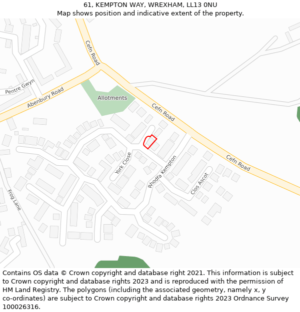 61, KEMPTON WAY, WREXHAM, LL13 0NU: Location map and indicative extent of plot