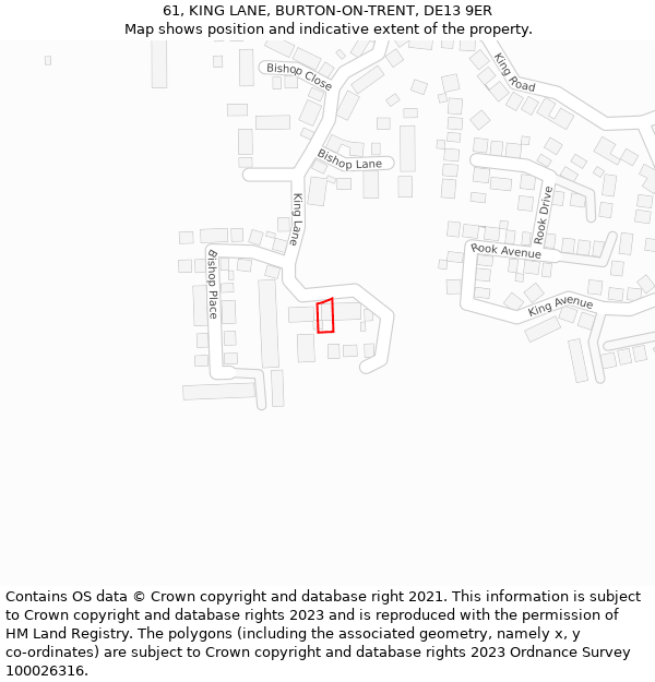 61, KING LANE, BURTON-ON-TRENT, DE13 9ER: Location map and indicative extent of plot