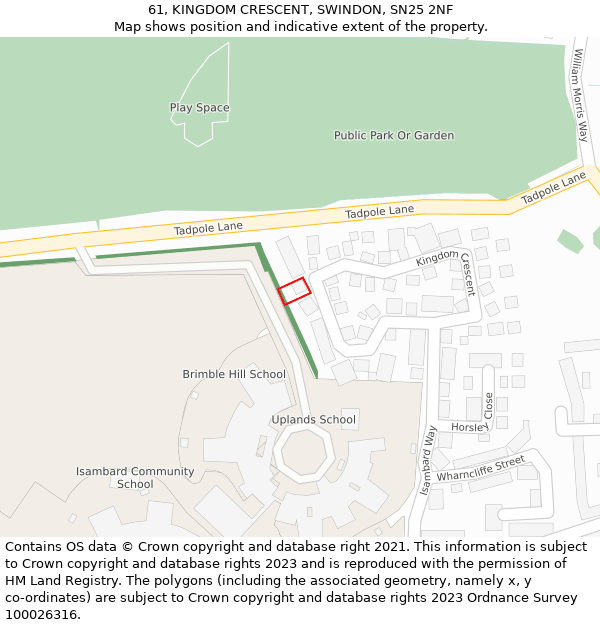 61, KINGDOM CRESCENT, SWINDON, SN25 2NF: Location map and indicative extent of plot