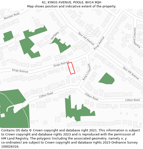 61, KINGS AVENUE, POOLE, BH14 9QH: Location map and indicative extent of plot