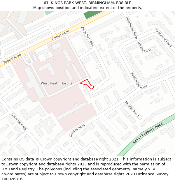 61, KINGS PARK WEST, BIRMINGHAM, B38 8LE: Location map and indicative extent of plot
