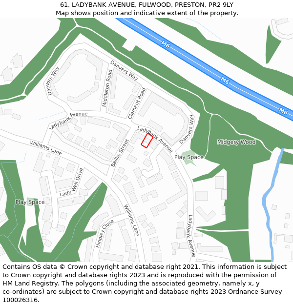 61, LADYBANK AVENUE, FULWOOD, PRESTON, PR2 9LY: Location map and indicative extent of plot