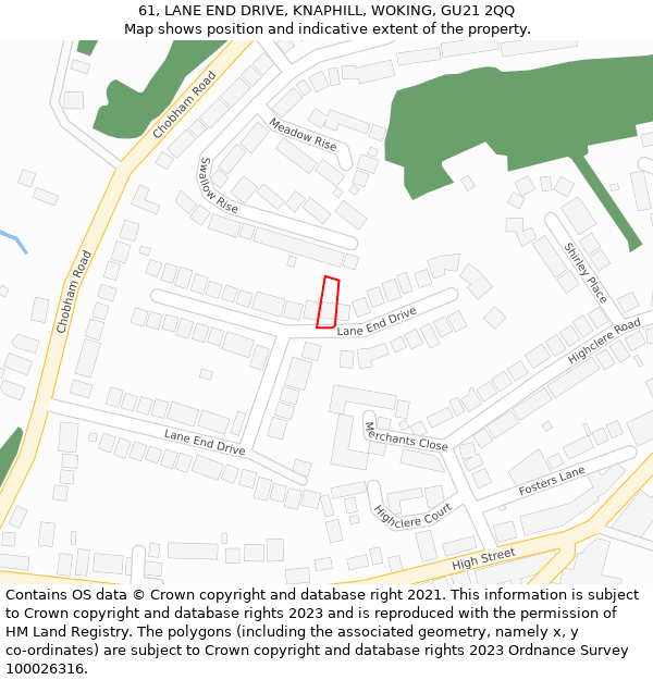 61, LANE END DRIVE, KNAPHILL, WOKING, GU21 2QQ: Location map and indicative extent of plot