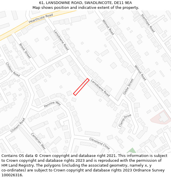61, LANSDOWNE ROAD, SWADLINCOTE, DE11 9EA: Location map and indicative extent of plot