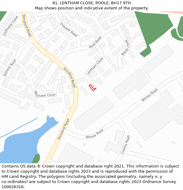 61, LENTHAM CLOSE, POOLE, BH17 9TH: Location map and indicative extent of plot