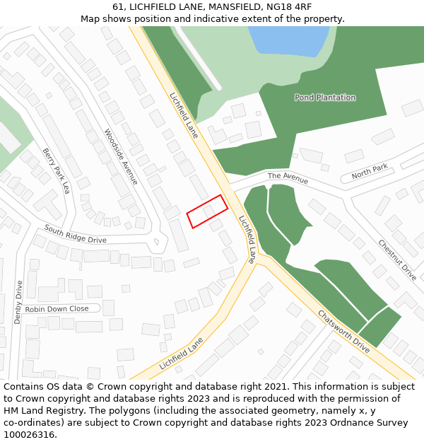 61, LICHFIELD LANE, MANSFIELD, NG18 4RF: Location map and indicative extent of plot