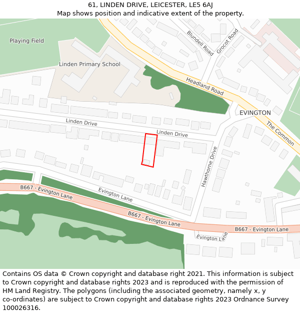 61, LINDEN DRIVE, LEICESTER, LE5 6AJ: Location map and indicative extent of plot